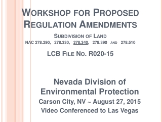 Nevada Division of Environmental Protection Carson City, NV ~ August 27, 2015