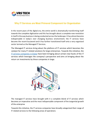 Why IT Services Are Most Primeval Component for Organization