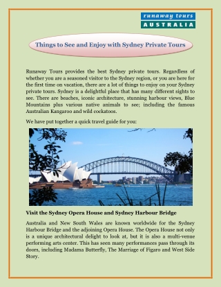 Things to See and Enjoy with Sydney Private Tours