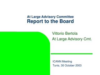 At Large Advisory Committee Report to the Board