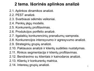 2 tema. Išorinės aplinkos analizė