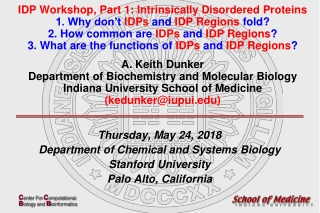 Thursday, May 24, 2018 Department of Chemical and Systems Biology Stanford University