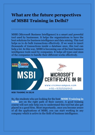 What are the future persapectives of a msbi training in delhi