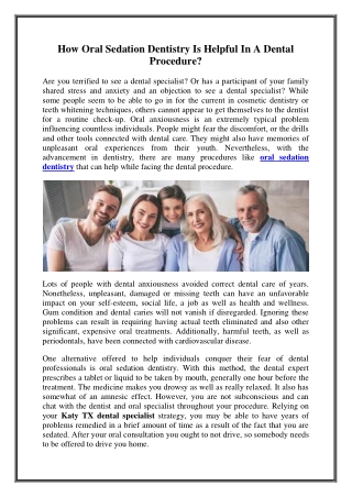 How Oral Sedation Dentistry Is Helpful In A Dental Procedure?