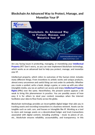 Blockchain: An Advanced Way to Protect, Manage, and Monetize Your IP