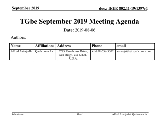 TGbe September 2019 Meeting Agenda