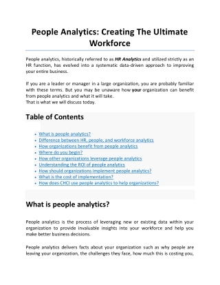 People Analytics: Creating The Ultimate Workforce