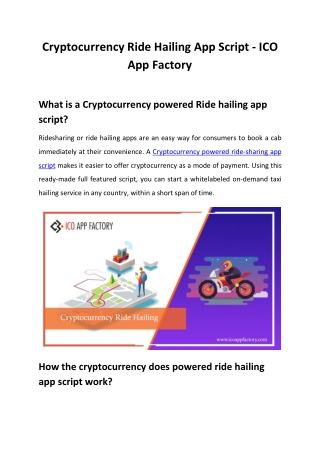 Cryptocurrency Ride Hailing App Script - ICO App Factory