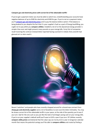 Compare gas and electricity prices with correct list of the obtainable tariffs!