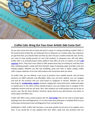 Craftie Cafe: Bring Out Your Inner Artistic Side Come Out!