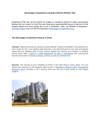 Advantages of Apartment Living By CoEvolve Northern Star