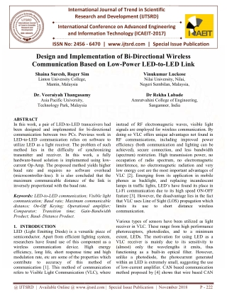 Design and Implementation of Bi Directional Wireless Communication Based on Low Power LED to LED Link
