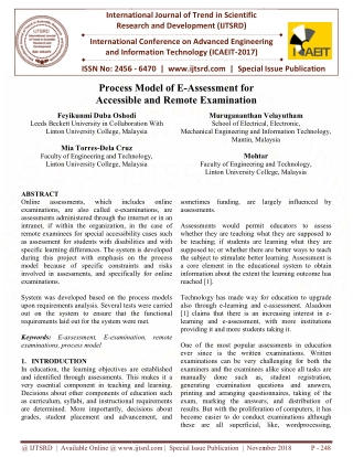 Process Model of E Assessment for Accessible and Remote Examination