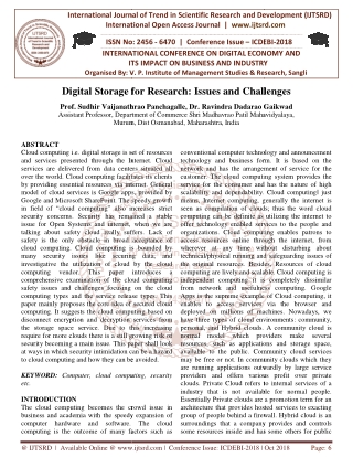 Digital Storage for Research Issues and Challenges