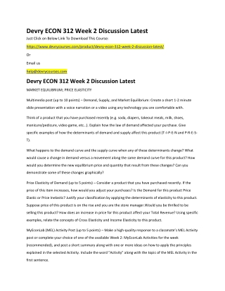 Devry ECON 312 Week 2 Discussion Latest