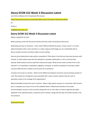 Devry ECON 312 Week 3 Discussion Latest