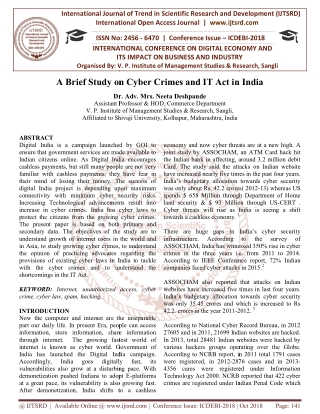 A Brief Study on Cyber Crimes and IT Act in India