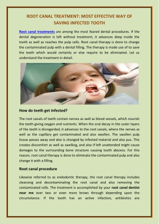 ROOT CANAL TREATMENT: MOST EFFECTIVE WAY OF SAVING INFECTED TOOTH