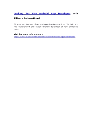 Hire Android App Developer with Alliance International