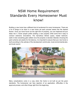 NSW Home Requirement Standards Every Homeowner Must know