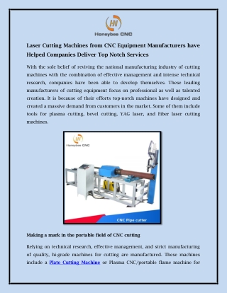 Laser Cutting Machines from CNC Equipment Manufacturers have Helped Companies Deliver Top Notch Services