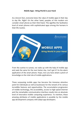 Mobile Apps - Bring World in your Hand