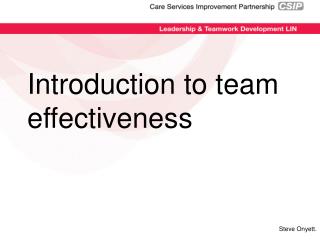 Introduction to team effectiveness