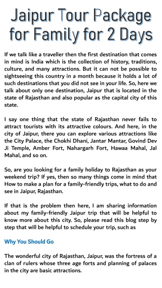 Jaipur Tour Package for Family for 2 Days