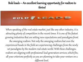 Bold leads – An excellent learning opportunity for realtors to thrive!