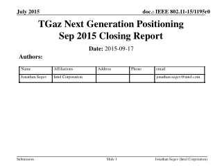 TGaz Next Generation Positioning Sep 2015 Closing Report