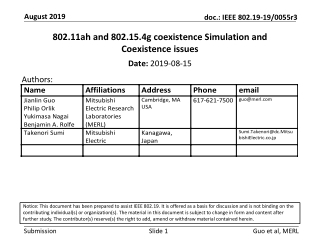 802.11ah and 802.15.4g coexistence Simulation and Coexistence issues