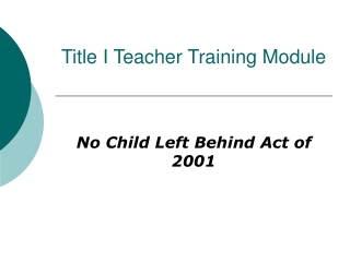 Title I Teacher Training Module