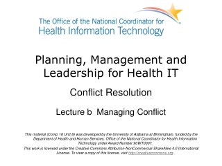 Planning, Management and Leadership for Health IT