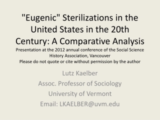 Lutz Kaelber Assoc. Professor of Sociology University of Vermont Email: LKAELBER@uvm