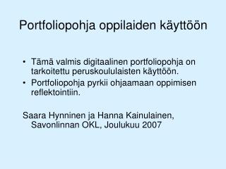 Portfoliopohja oppilaiden käyttöön