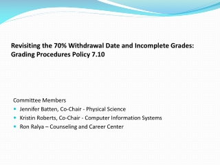 Revisiting the 70% Withdrawal Date and Incomplete Grades: Grading Procedures Policy 7.10