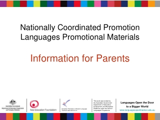 Nationally Coordinated Promotion Languages Promotional Materials