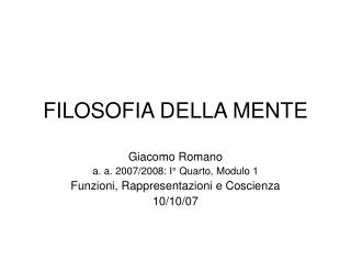 FILOSOFIA DELLA MENTE