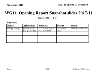 WG11 Opening Report Snapshot slides 2017-11