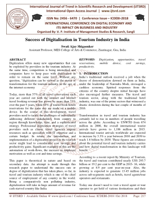 Success of Digitalisation in Tourism Industry in India