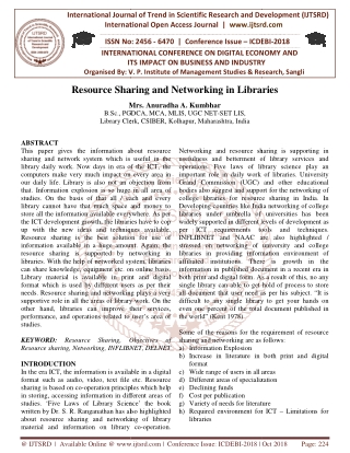 Resource Sharing and Networking in Libraries