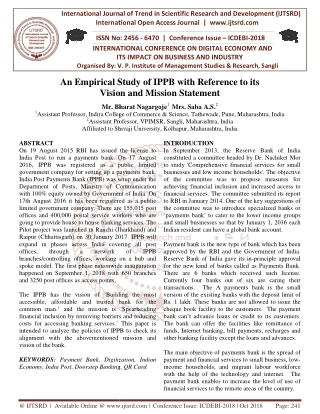 An Empirical Study of IPPB with Reference to its Vision and Mission Statement