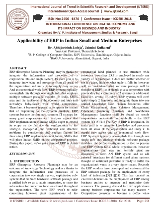 Applicability of ERP in Indian Small and Medium Enterprises