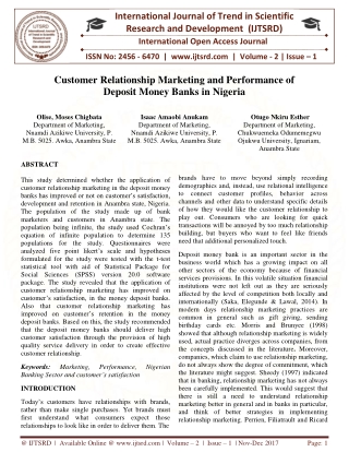 Customer Relationship Marketing and Performance of Deposit Money Banks in Nigeria