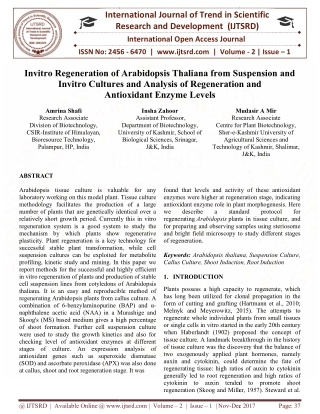 Invitro Regeneration of Arabidopsis Thaliana from Suspension and Invitro Cultures and Analysis of Regeneration and Antio