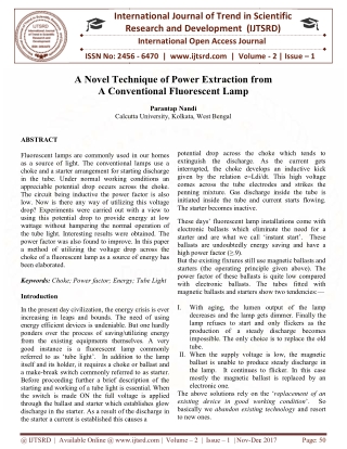 A Novel Technique of Power Extraction from a Conventional Fluorescent Lamp