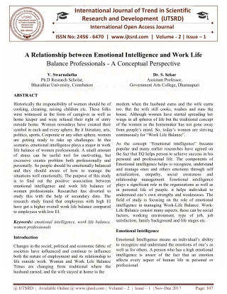 A Relationship between Emotional Intelligence and Work Life Balance Professionals A Conceptual Perspective