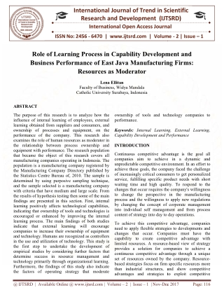 Role of Learning Process in Capability Development and Business Performance of East Java Manufacturing Firms Resources a