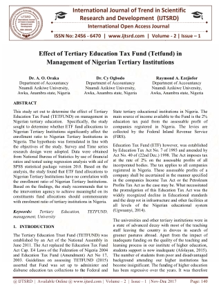 Effect of Tertiary Education Tax Fund Tetfund in Management of Nigerian Tertiary Institutions