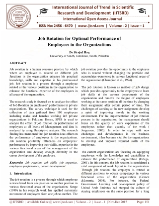 Job Rotation for Optimal Performance of Employees in the Organizations